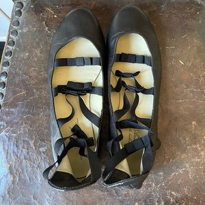 Anniel Italian black leather bow ballet flats
